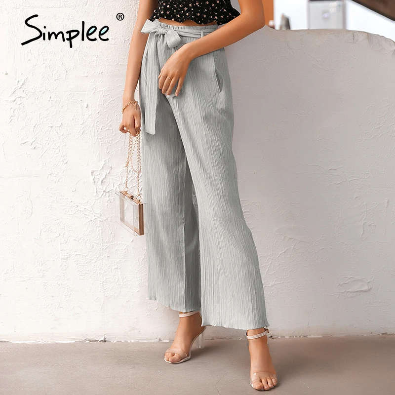 Simplee Casual sash high waist women pants 2020 Spring Summer palazzo long wide leg Office lady work trouser female pant | Женская