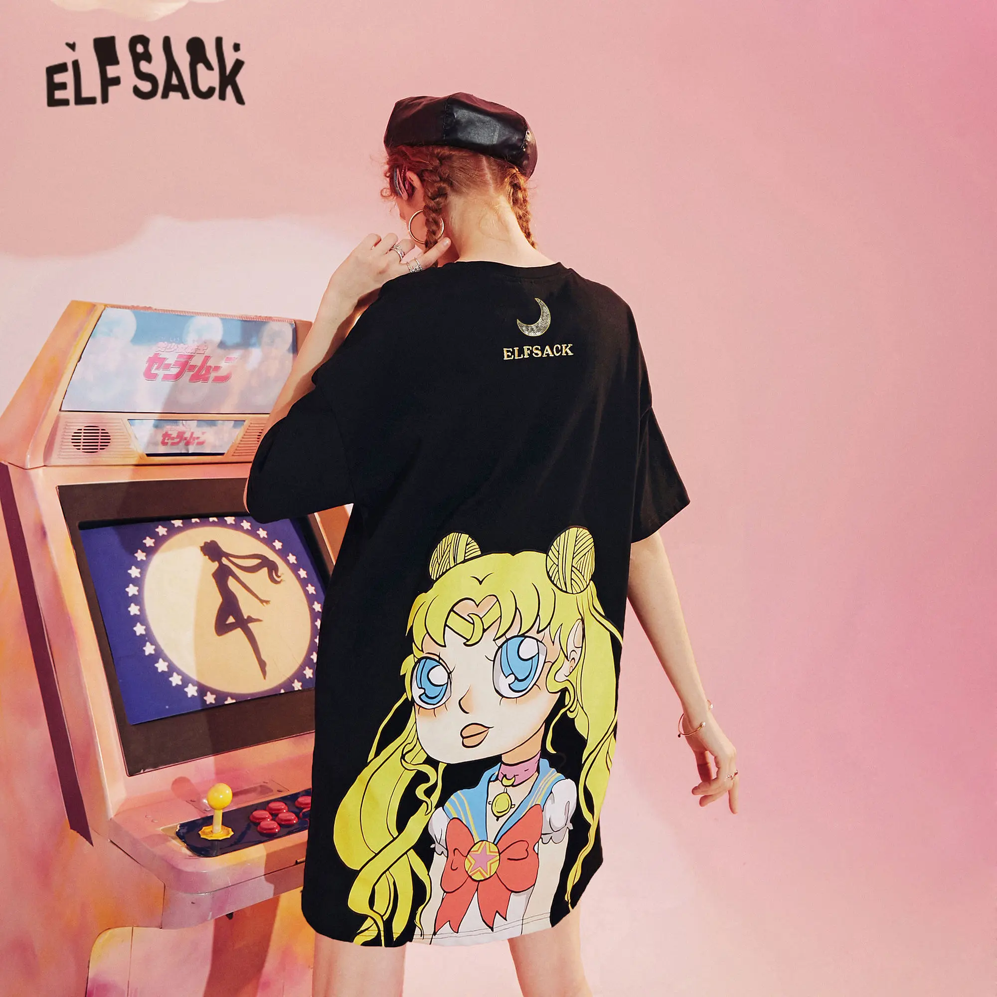 Женское прямое платье ELFSACK черное повседневное мини-платье с контрастными