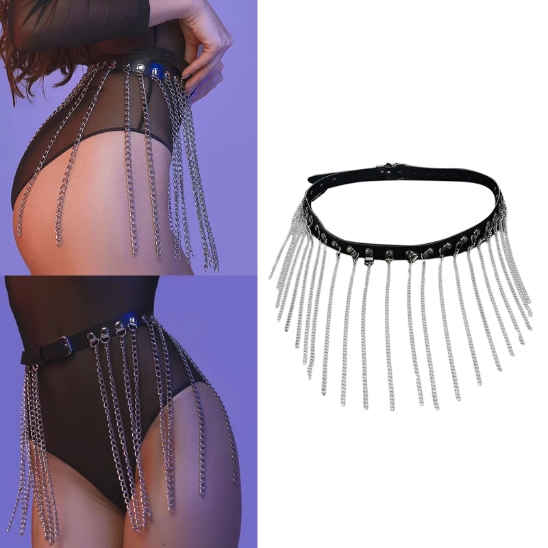 

Women Gothic Hiphop Belt Adjustable Disco Dancing Leather PU Belts Punk Style Jk Waist Strap Gitl Dress Body Waist Chain