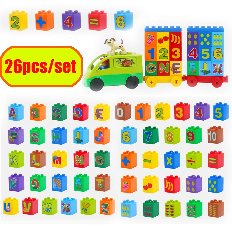 26 шт./компл. DIY цифры буквы фрукты Алфавит крупные частицы строительные блоки