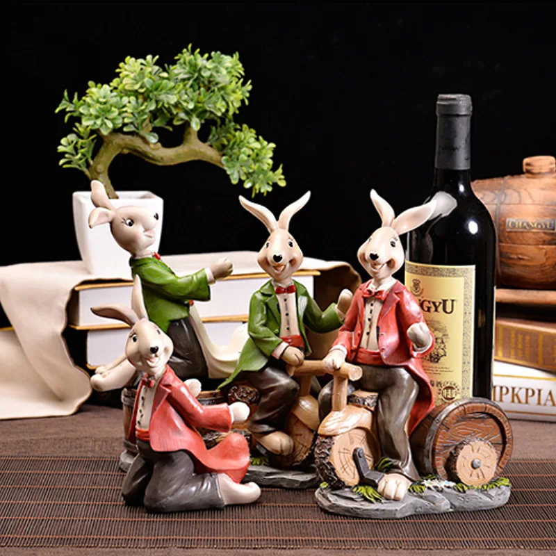 

Cartoon Rabbit Wine Holder Creative European Home Decor Crafts Restaurant Wine Storage Rack Wine Cabinet Decoration Resin Craft