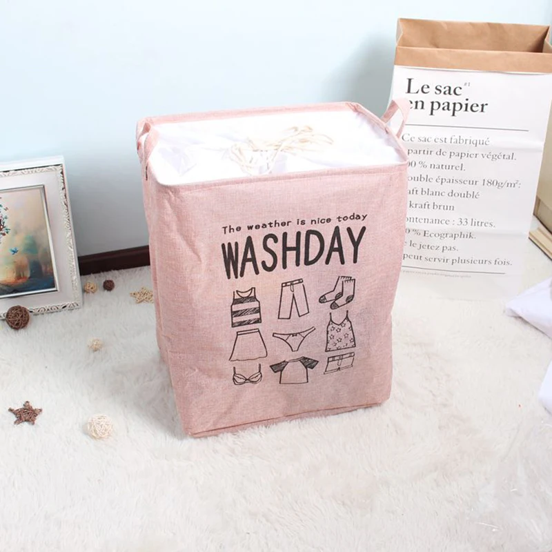 

Imitation Linen Laundry Basket with Handle Clothes Storage Basket Foldable Waterproof Clothes Storage Container Bathroom Supplie