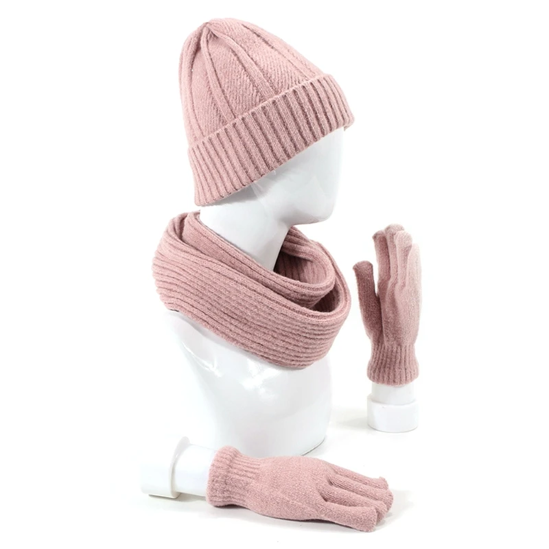 

3pcs Men Women Knitted Beanie Hat Scarf Gloves Set Unisex Thick Winter Warm Cap Neck Warmer