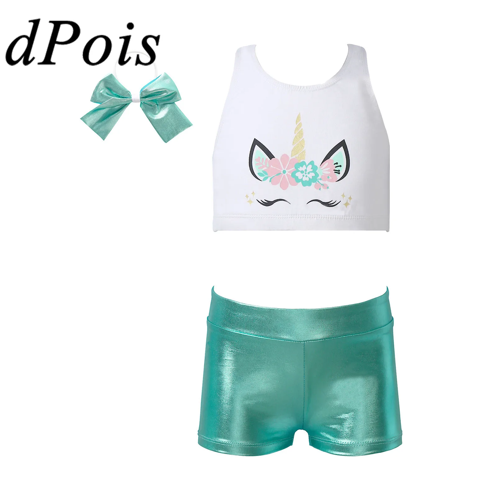 

Kids Ballet Outfits Gymnastics Leotards Girls Stylish Dancing Clothes Top + Metallic Shorts Dance Costume Children's Dancewear