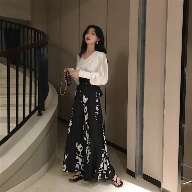 

GOOHOJIO 2020 New Autumn High Waist Floral Print Women Pants Casual Hot Selling Pant for Women Oversized Wide Leg Pants Women