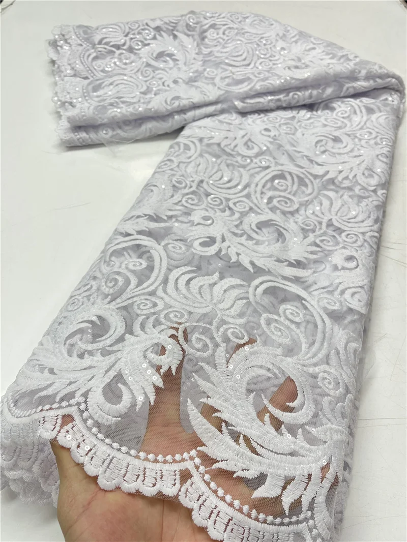 

PGC White Sequin French Milk Silk Lace Fabric 2021 High Quality Lace Material African Nigerian Lace Fabric For Wedding YA3912B-1