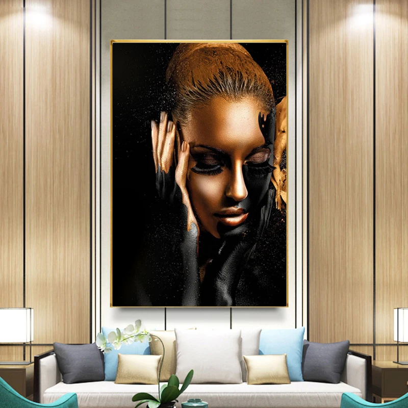 

Scandinavian African Art Woman Black Gold Nude Oil Canvas Painting Posters and Prints Wall Art Picture for Living Room No Frame