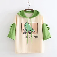 short sleeve dinosaur print hoodies womens sweatshirts casual animal cute emo dinosaur shirt hoodie harajuku pullovers tops