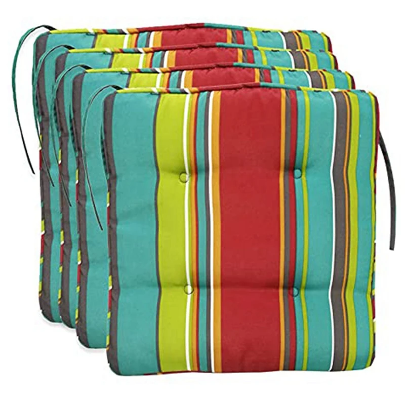 

Garden Chair Cushions Set Of 4 Waterproof Green Removable Striped Dining Chair Cushions Garden Chair Cushions,With Laces
