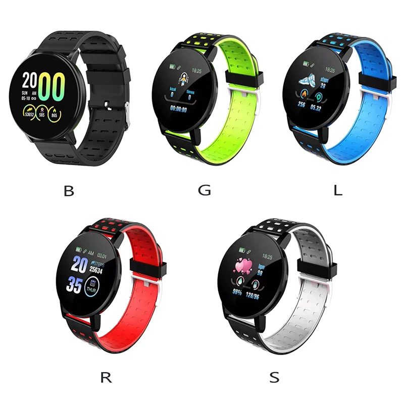 119 Plus Round Screen Smart Bracelet Smartwatch For Android IOS Watch Heart Rate Wristband Sports Waterproof Watches Band | Электроника