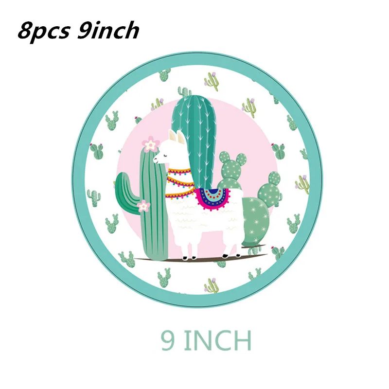 8pcs 9inch LISM Llama вечерние Llama Альпака бумажные тарелки салфетки для стаканчиков одноразовая соломка поставки животных с днем рождения украшения для детей - Цвет: 8pcs 9inch