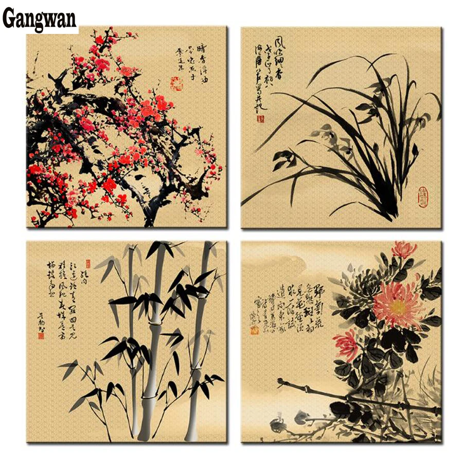 Алмазная китайская Классическая Цветочная картина с цветком сливы Орхидея