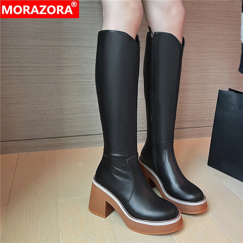 

MORAZORA Size 34-40 High Quality Stretch Boots Women ShoesThick Sole Platform Knee High Boots Zipper Fashion Party Street Shoes