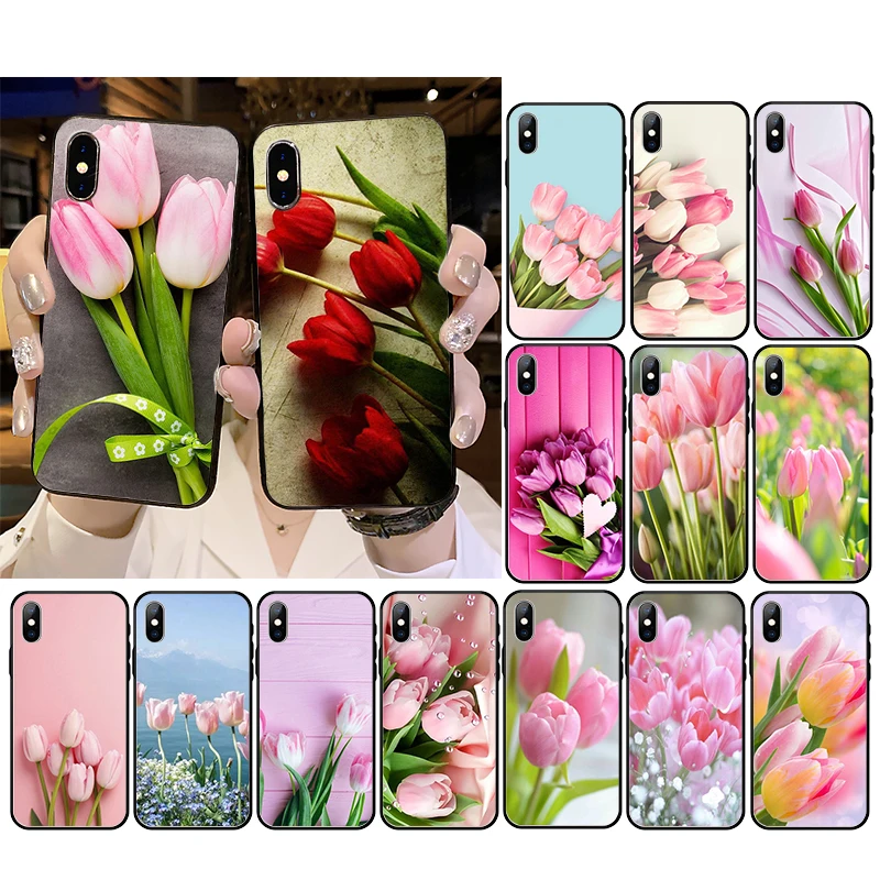 

Tulips flower Spring field Red pink purple Phone case For iphone 13 Pro Max 12mini 12 11 ProMax XS MAX XR SE2 8 7 plus X