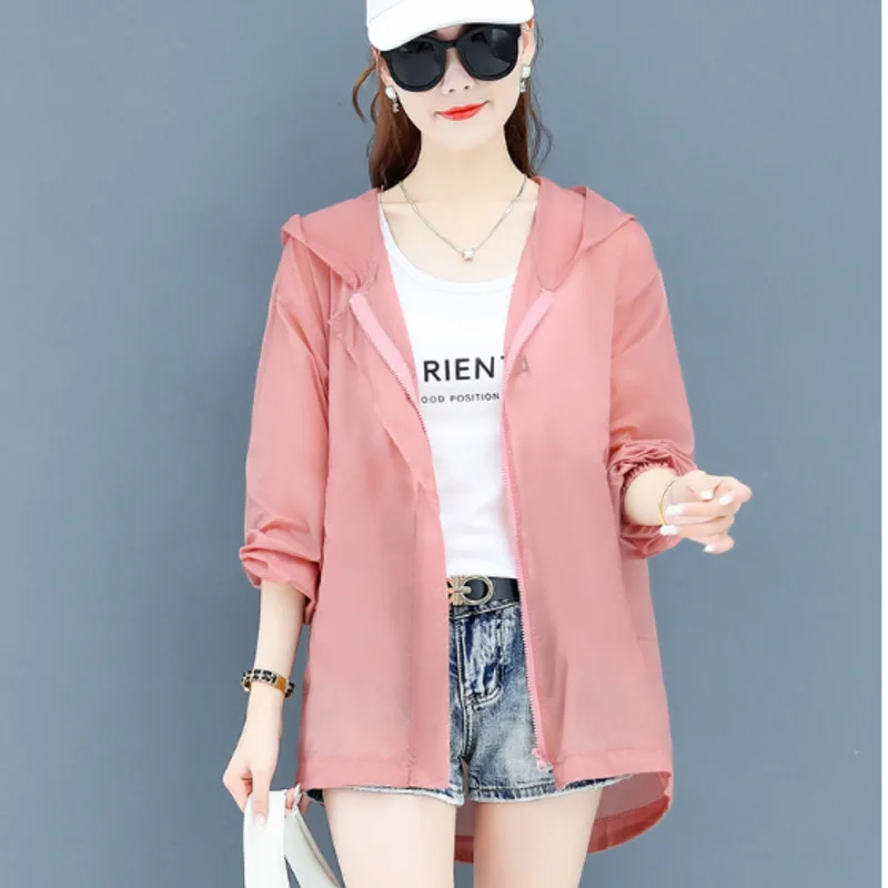 

YICIYA Sun protection clothing women summer thin 2021 new style Korean style large size long-sleeved fashion Mid-length jacket