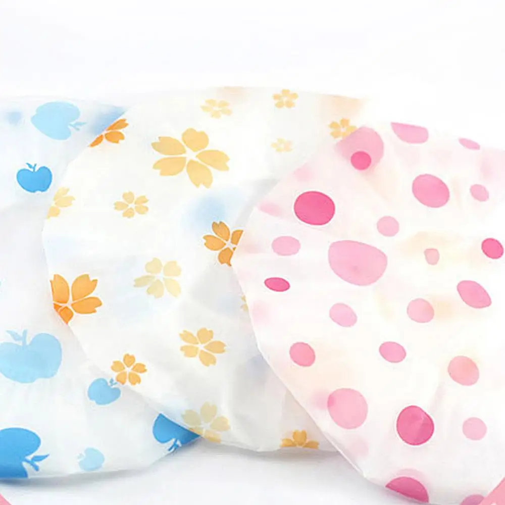 

Women Cartoon Heart Lip Flower Print Waterproof Elastic Bathing Hat Shower Cap