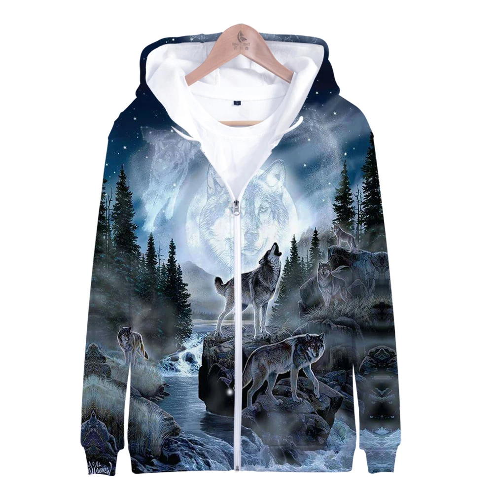 

Moon Wolf 3D Prints Zipper Hoodies Women/Men Fashion Long Sleeve Hooded Sweatshirt Unisex Casual Streetwear Clothes
