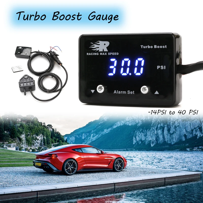 

Turbo Boost Gauge -14PSI to 40 PSI 12V Vacuum Gauge PSI TBM Boost Meter Blue LED Digital Display Boost Gauge PSI Kit with Sensor