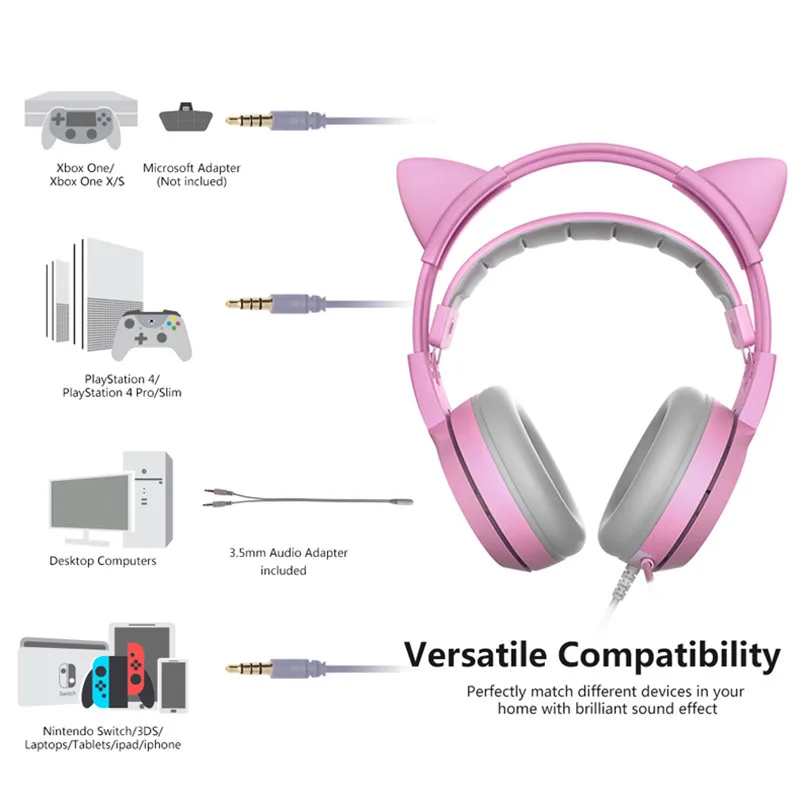 SOMIC 3 5 мм/USB игровая розовая гарнитура с кошачьими ушками наушники
