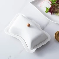 ceramic butter dish with lid wooden base butter keeper kitchen margarine holder cheese storage tray butter container