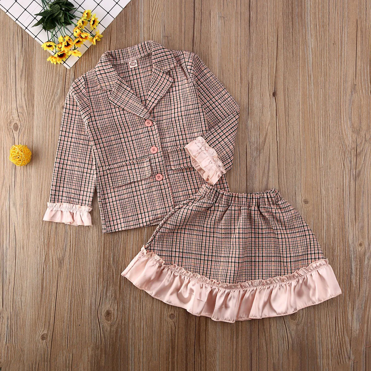 Детский костюм из 2 предметов для маленьких девочек Повседневная клетчатая