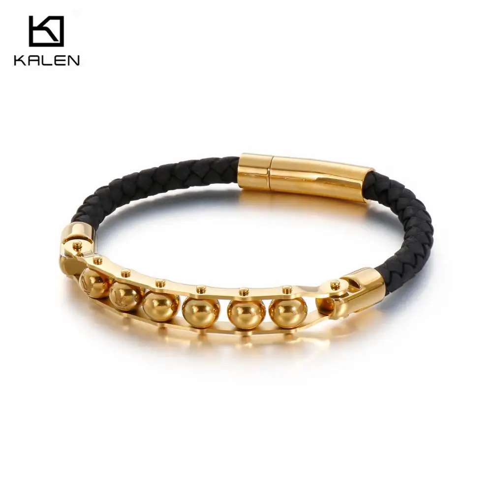 KALEN 21 5 см браслет из нержавеющей стали GoldBlack все бусины Шарм Браслеты для мужчин