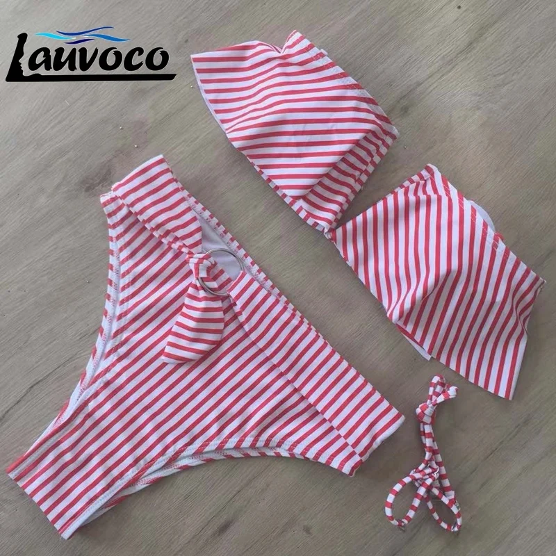

Stripe High Waist Bikini 2019 Sexy Swimwear Women 2 Piece Swimsuit Female Ruffle Thong Brazilian Bikini Set Biquini Bathing Suit