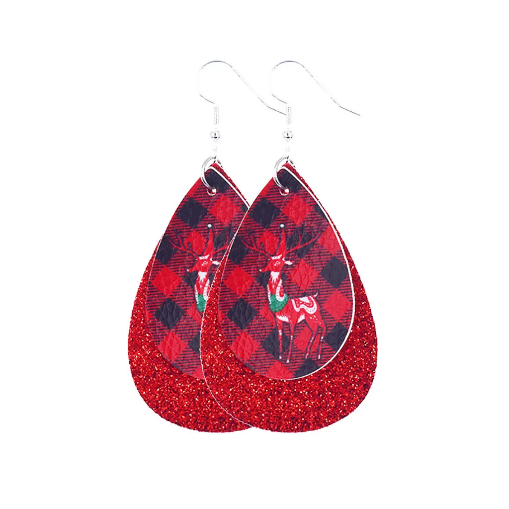 

Christmas Women Trend Personality Earrings Leather Pattern Drop Colorfrul Earring Fashion Jewelry Holiday Gifts