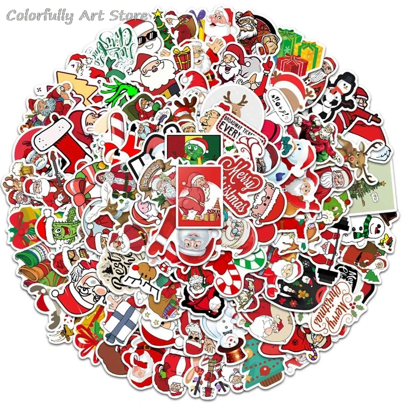 

100PCS Kawaii Santa Stickers suitable Laptop Handbook Stationary DIY Gift New Year Christmas Sealing Label