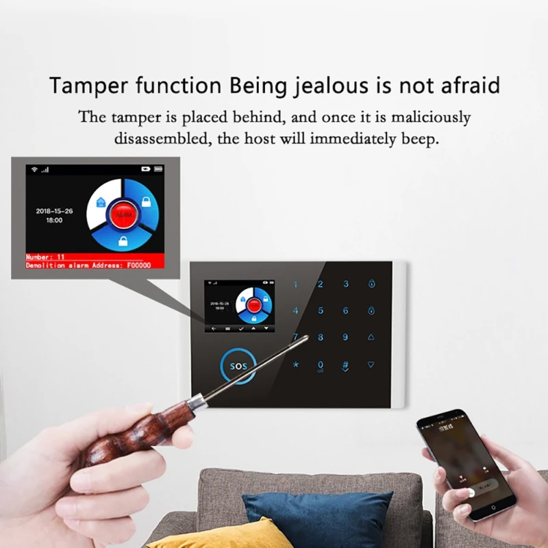 Wifi/GSM/4G GPRS Alarm System Wireless Infrared Smart Home Security Monitoring Host LCD Display/SOS/Cellphone Remote Control
