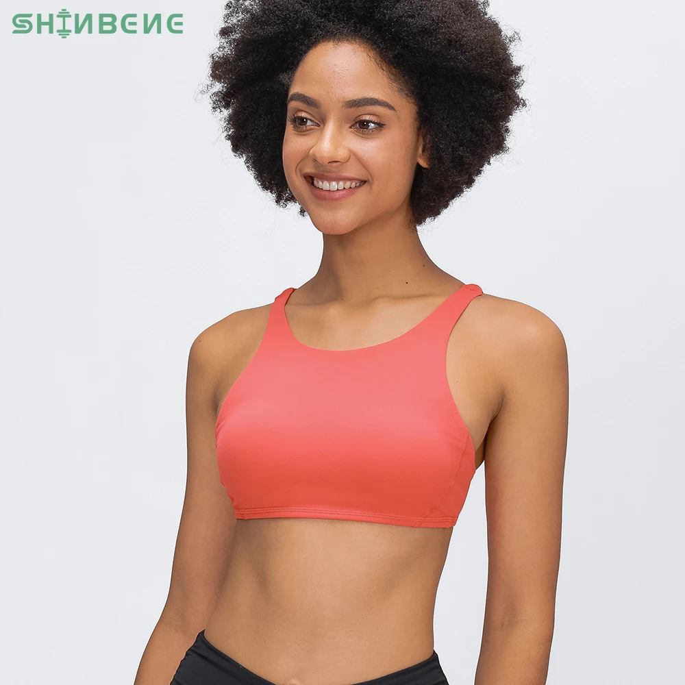 

SHINBENE Buttery Soft Naked-feel Workout Yoga Sports Bras Women Plain Padded O-neck Athletic Gym Fitness Sport Brassiere Tops