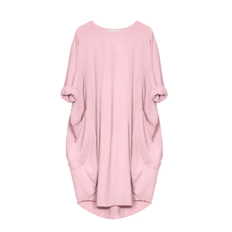 

Women's casual loose pocket short sleeve comfortable plus-size fat sister dress big pocket street trend in 2021 Polyester