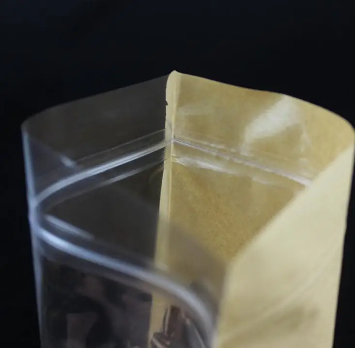 500 шт./лот пакет из крафт бумаги с окошком на молнии перезаряжаемые пакеты для