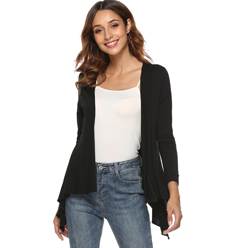 2018 Women Cardigan Jacket Autumn Open Front Solid Irregular Hem Casual Fahion Long Sleeve Top Plus Size |