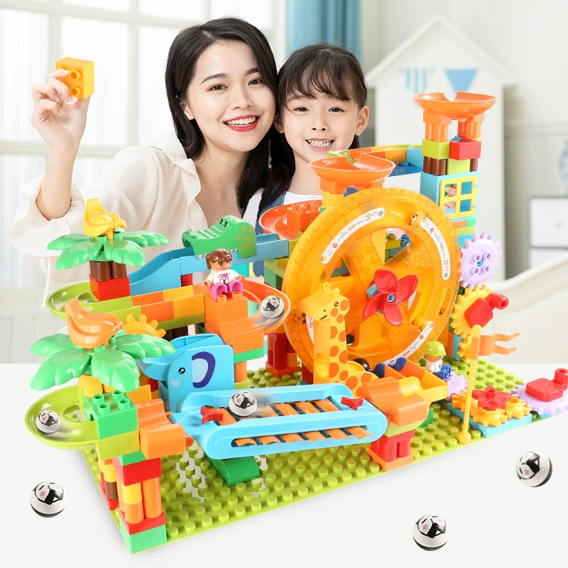 

Newest Big Size Turntable Marble Race Run Building Blocks Creative Piano DIY Blocks Plastic Funnel Slide DIY Assembly Bricks