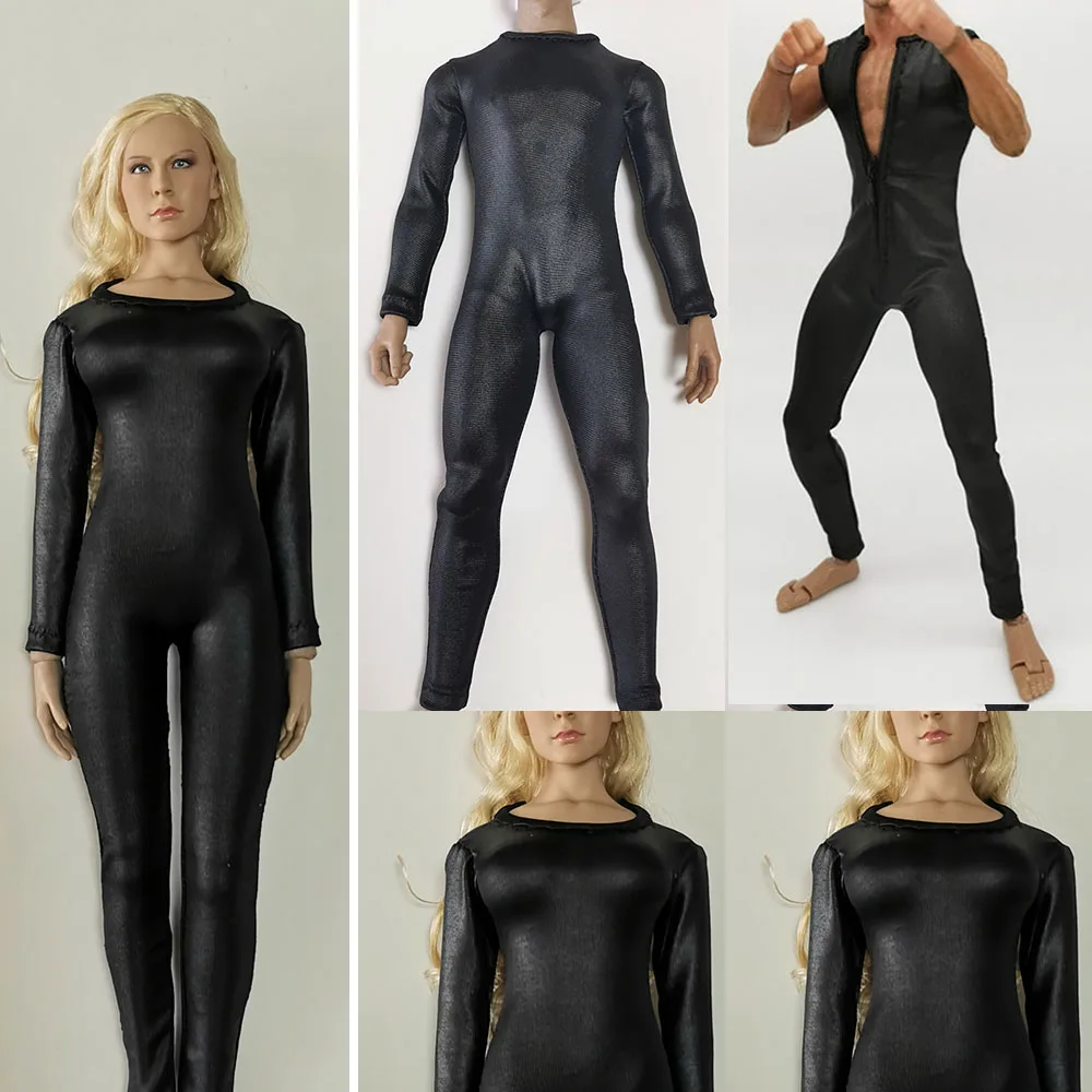 

1/6 Scale Women/Men Solider Faux Leather Jumpsuits Black Tights Bodysuit For 12" For Tbl Ph Hot Dam Muscle Action Figure Body