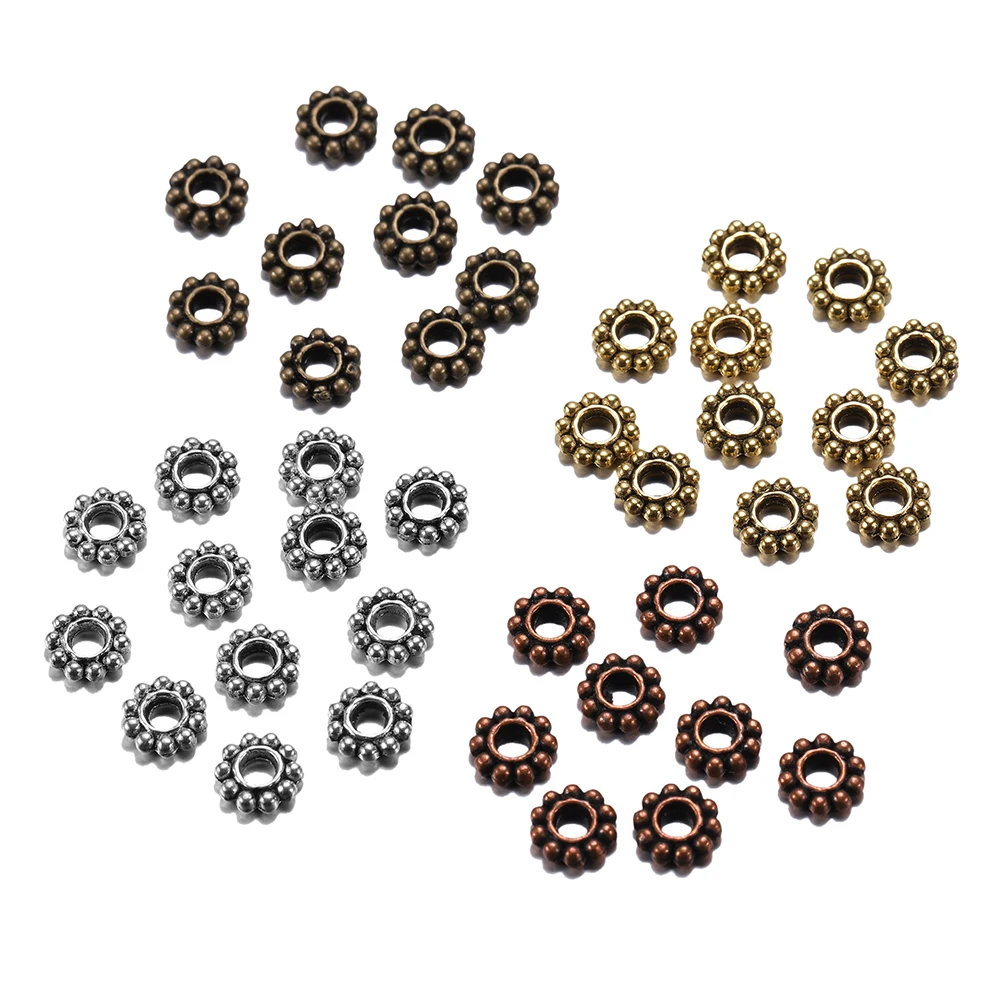 

100pcs 6.5 mm Tibetan Gold Color Daisy Wheel Flower Charm Loose Spacer Metal Beads For Jewelry Making Needlework Accessories