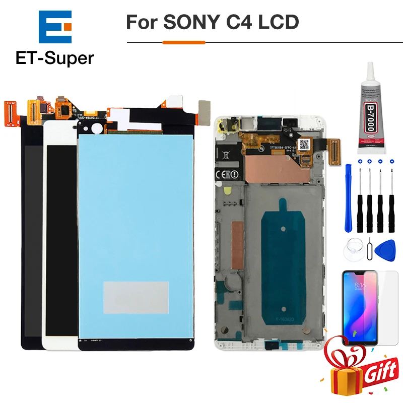 ЖК-дисплей для sony Xperia C4 дисплей E5303 E5306 E5333 E5353 5," кодирующий преобразователь сенсорного экрана в сборе запасные части с рамкой черный белый+ закаленное стекло+ Инструменты+ клей