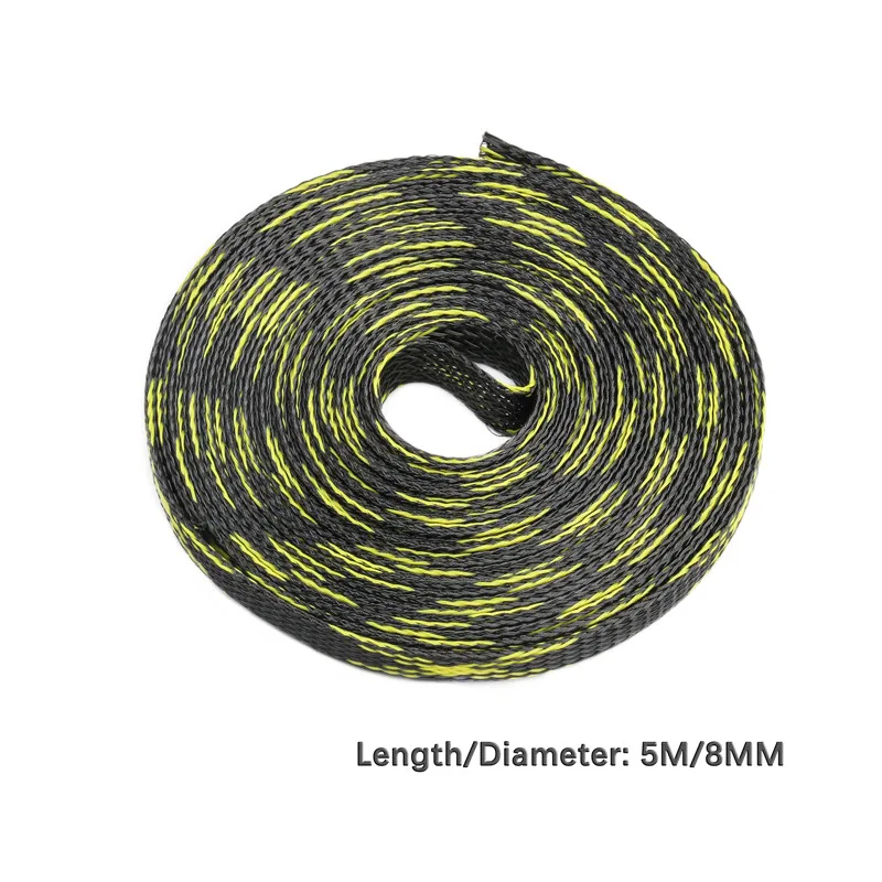 Желтый и Черный изоляционный кабель в оплетке с возможностью расширения плотный