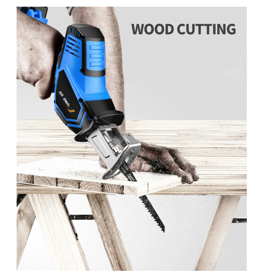 Lithium Battery Portable Reciprocating Saw Powerful Wood Cutting Saw Electric Wood/ Metal Saws With Sharp Blade Woodworking