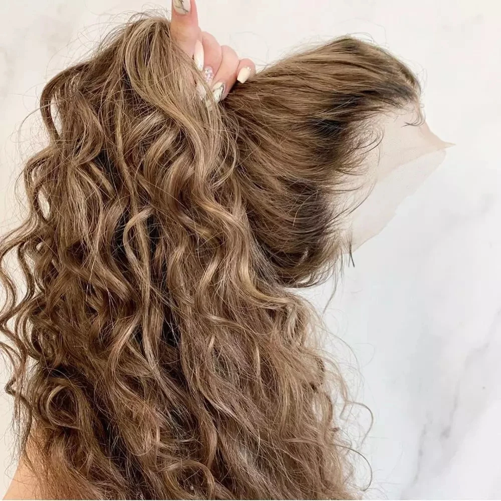 

Indian Natural Hairline Ombre Brown Full Lace Wig 180Density Bouncy Curly 360 Lace Frontal Human Hair Wigs 13x6 Front U part Wig