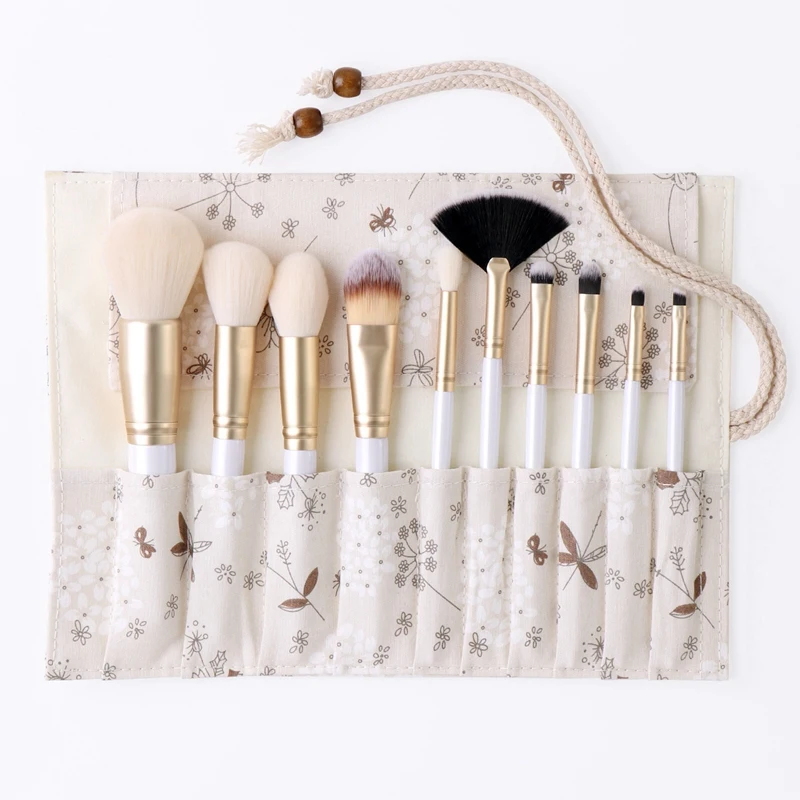 

10Pcs Professional Make-Up Brushes Set Makeup Power Brush Make Up Beauty Tools Soft Nylon with Leather Case