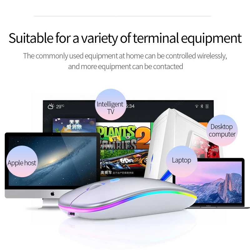 

Ultra-thin LED Colorful Lights Rechargeable Mouse Mini Wireless Mute USB Optical Ergonomic Gaming Mouse Notebook Computer Mouse