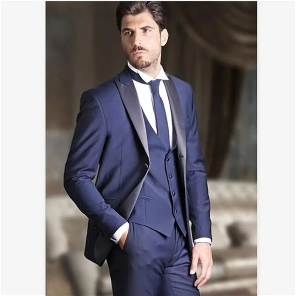 

New Classic Men’s Suit Smolking Noivo Terno Slim Fit Easculino Evening Suits For Men Blue Dinner Party Prom Groom Tuxedos Grooms