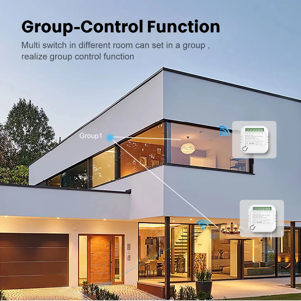 

AVATTO Tuya WiFi Switch Module No Neutral Wire Required with 2 Way Control Switch, Smart Home Light Module for Alexa,Google home
