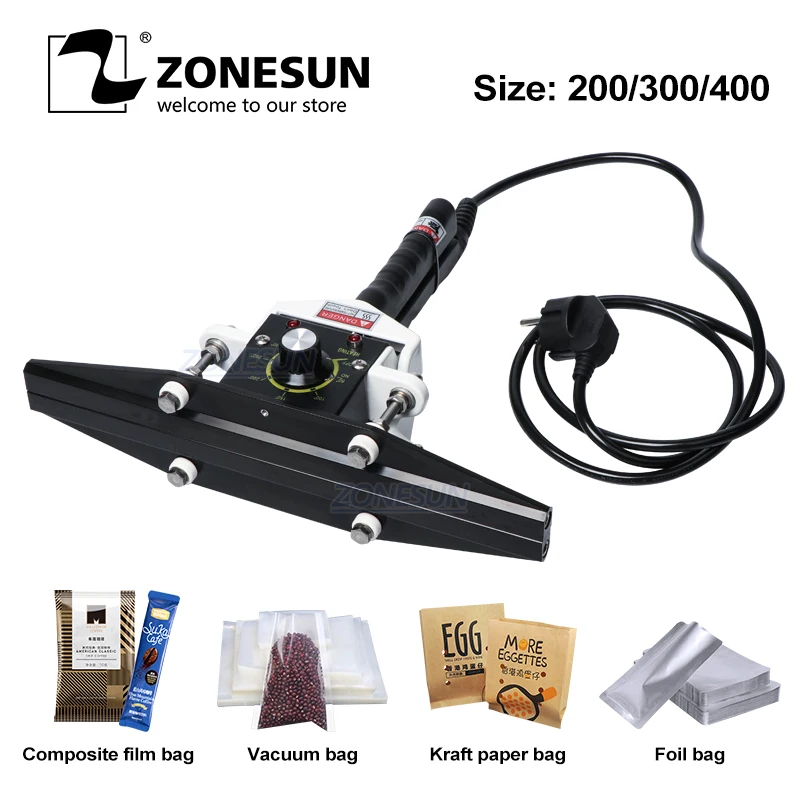 

ZONESUN Direct-heat Pliers impulse sealing machine handheld electric composite Aluminum foil kraft paper packing sealer packer