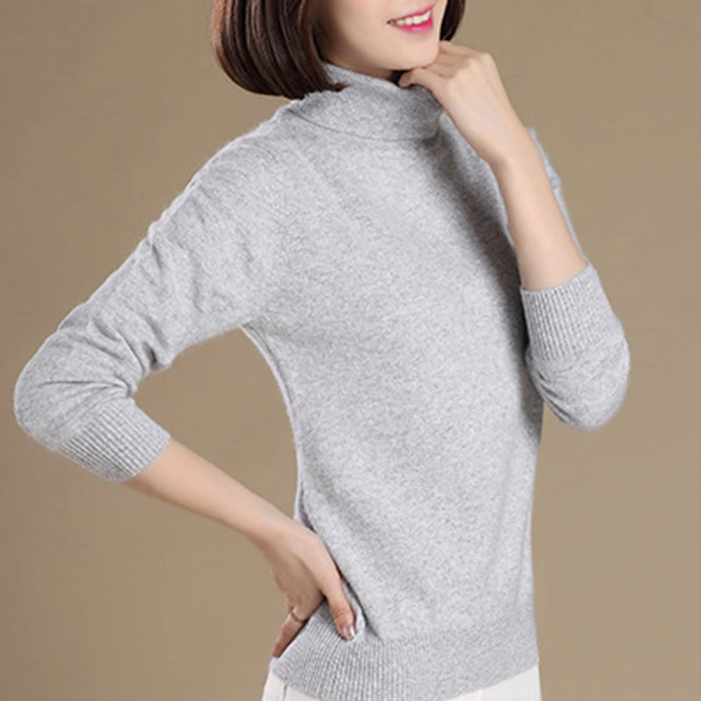 Зимний женский Однотонный свитер с высоким воротником тонкий вязаный пуловер