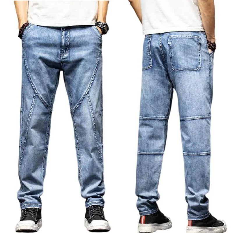 Men Jeans Thin Stretch Jeans Men Loose Straight-Leg Casual Mid-Waist Denim Trousers Size 28-44