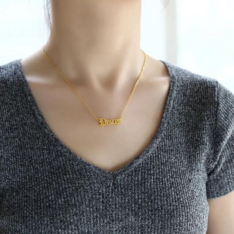 2020 новый золотой Нержавеющая сталь Знак зодиака старый английские буквы Цепочки