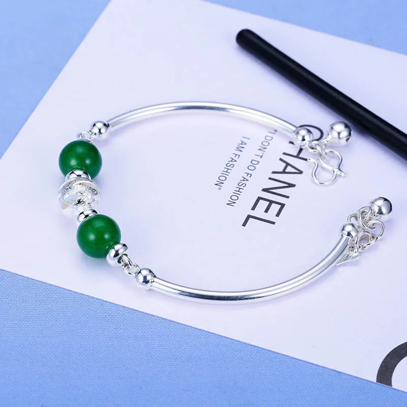 Bague Ringen Серебро 925 нефритовый браслет Круглый Зеленый Халцедон Открытый